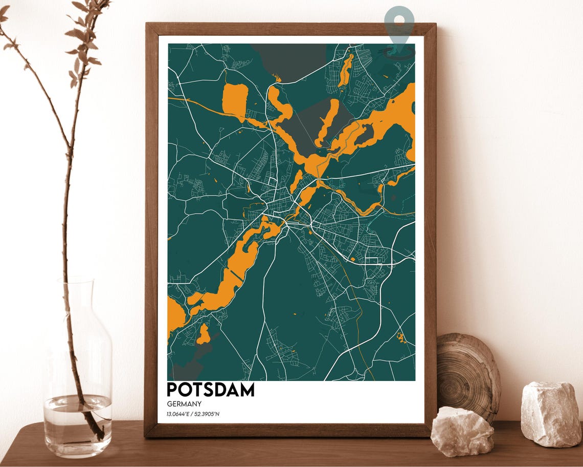 Potsdam Germany Burgundy Tan Lakes City Map Home Decor Poster Art - Image 5