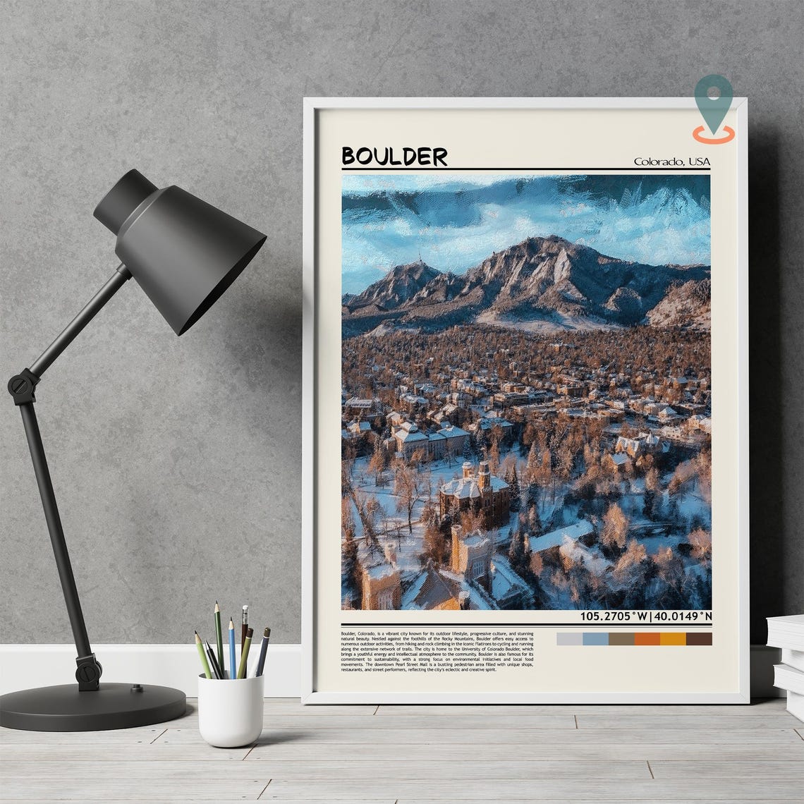 Boulder Colorado Winter Aerial View of Flatirons Peaks Poster - Image 2
