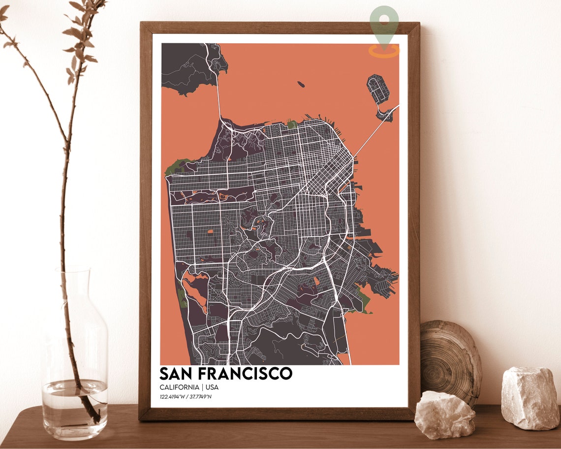 San Francisco California Cream Teal Classic Map Decor Poster - Image 4