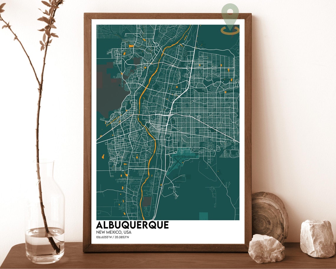 Albuquerque New Mexico City Street Map Red Poster Wall Decor - Image 6
