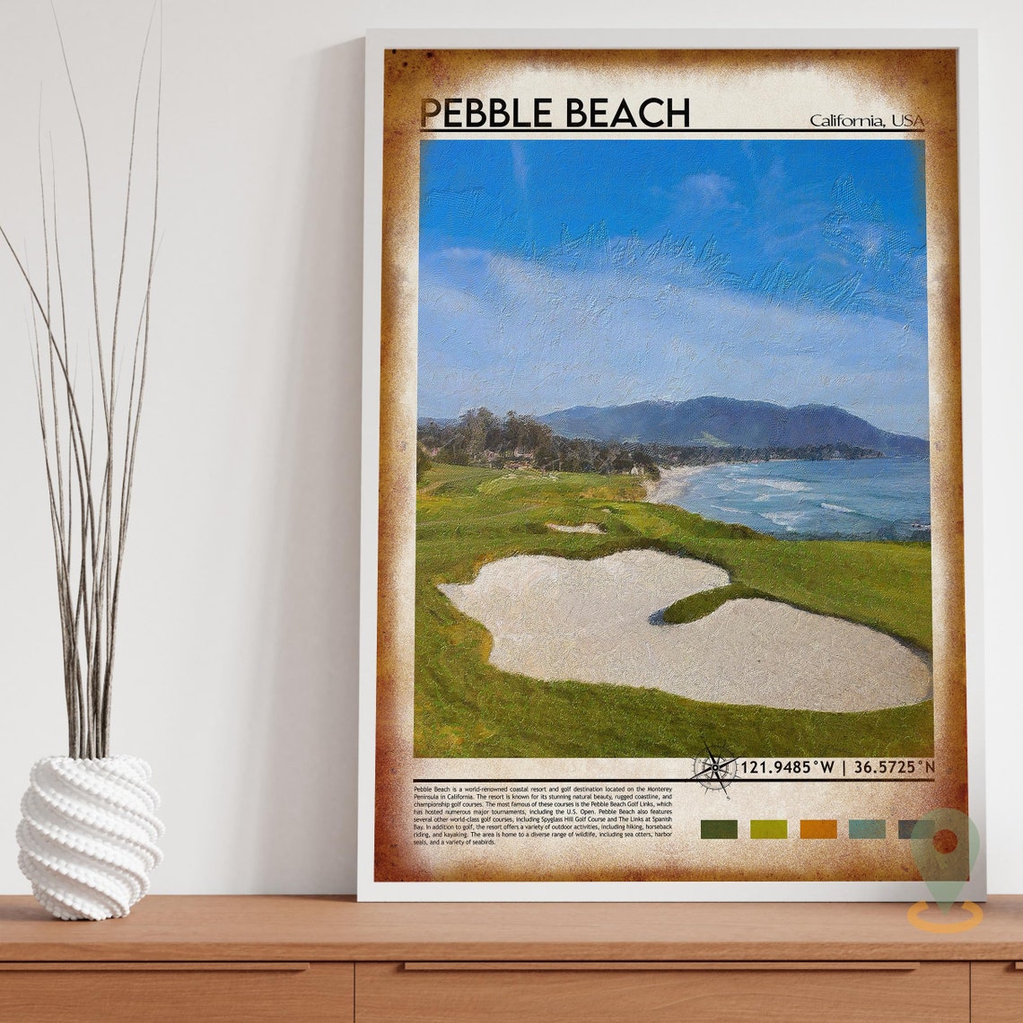 Pebble Beach California Golf Links Ocean Coast Painterly Art Poster - Image 4