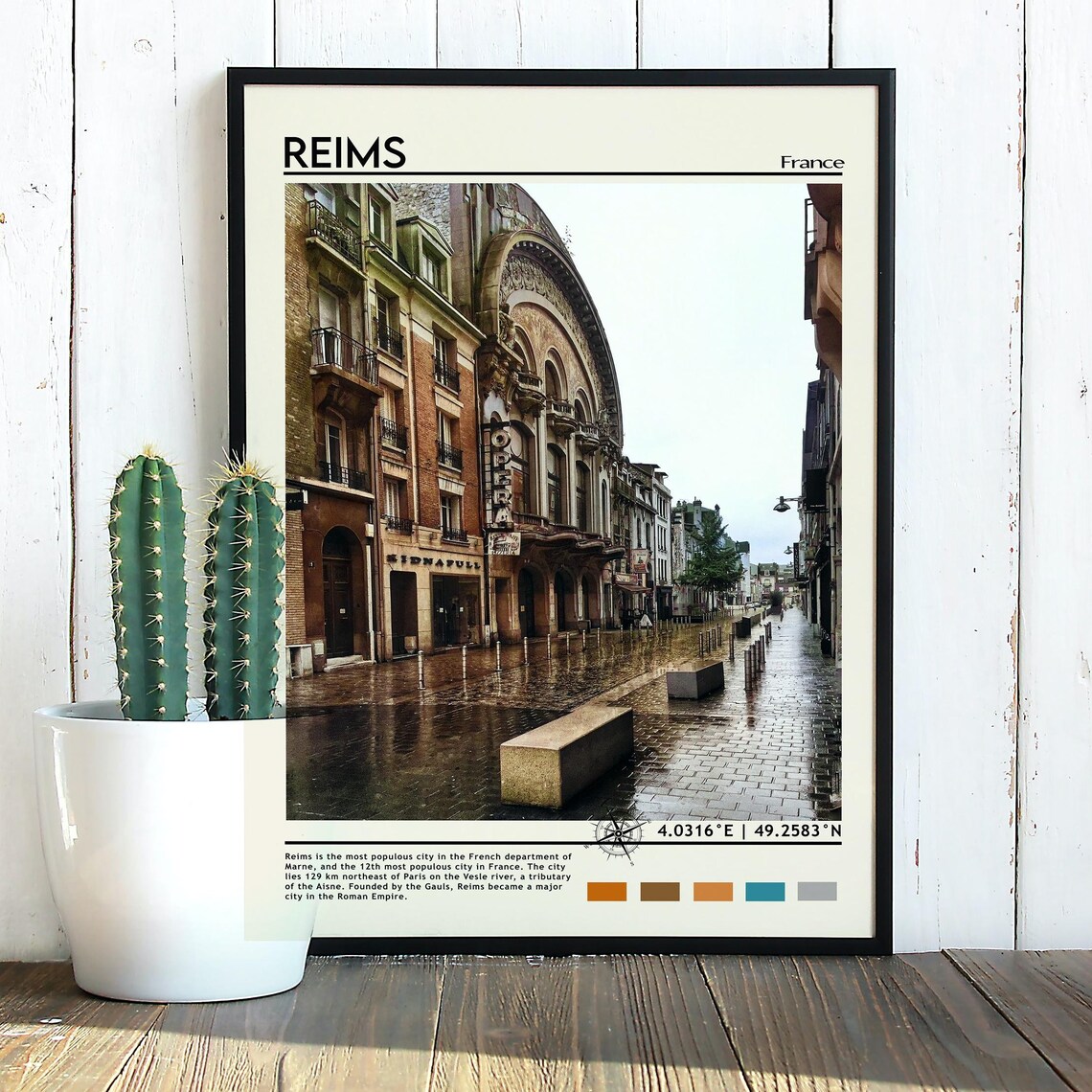 Reims France Rainy Street Opera Cinema Vintage Charm Travel Poster - Image 3