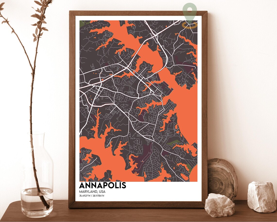 Annapolis Maryland Teal Orange Minimalist Street Map Art Print - Image 6