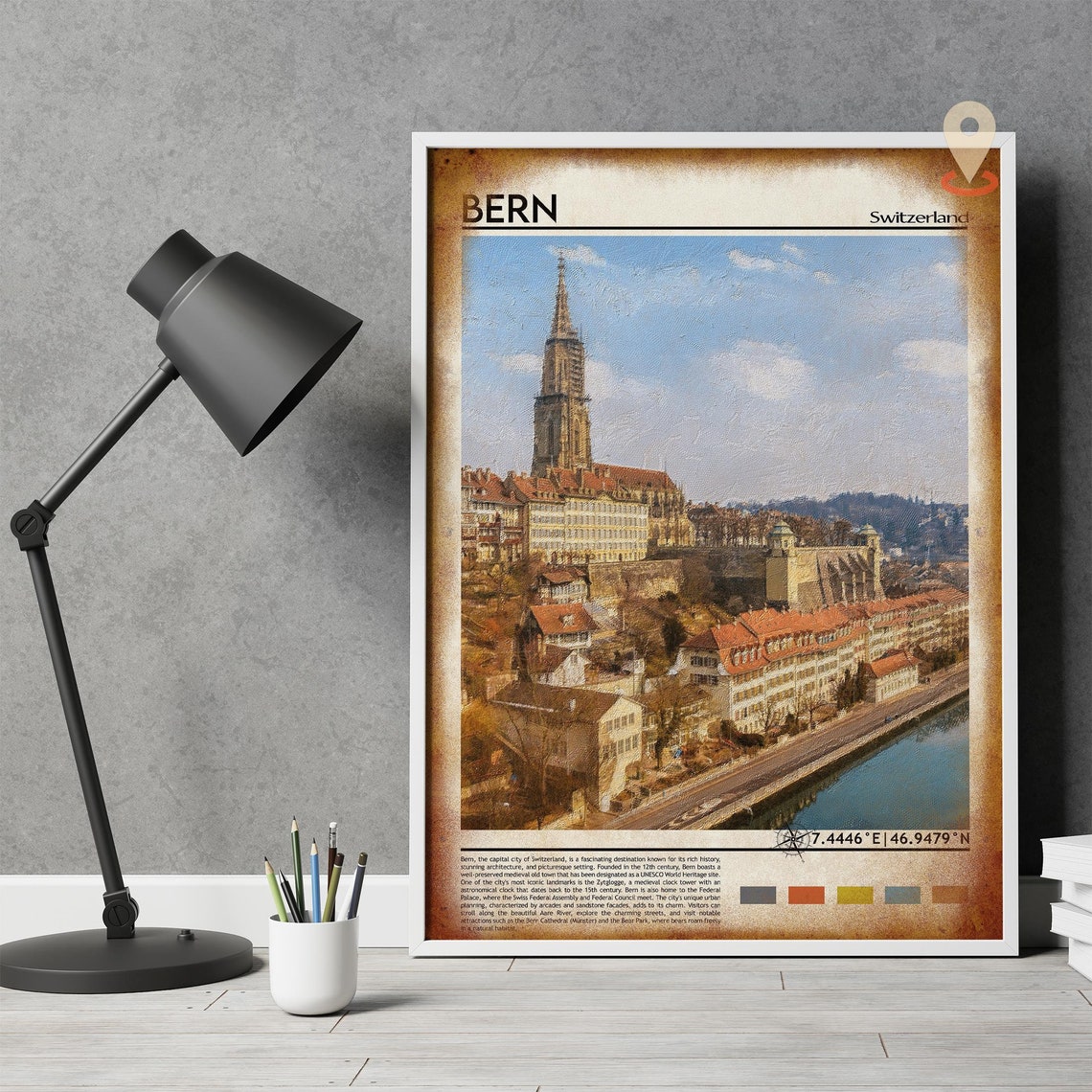 Bern Switzerland Old Town Cathedral Spire Aare River Rooftops Poster - Image 4