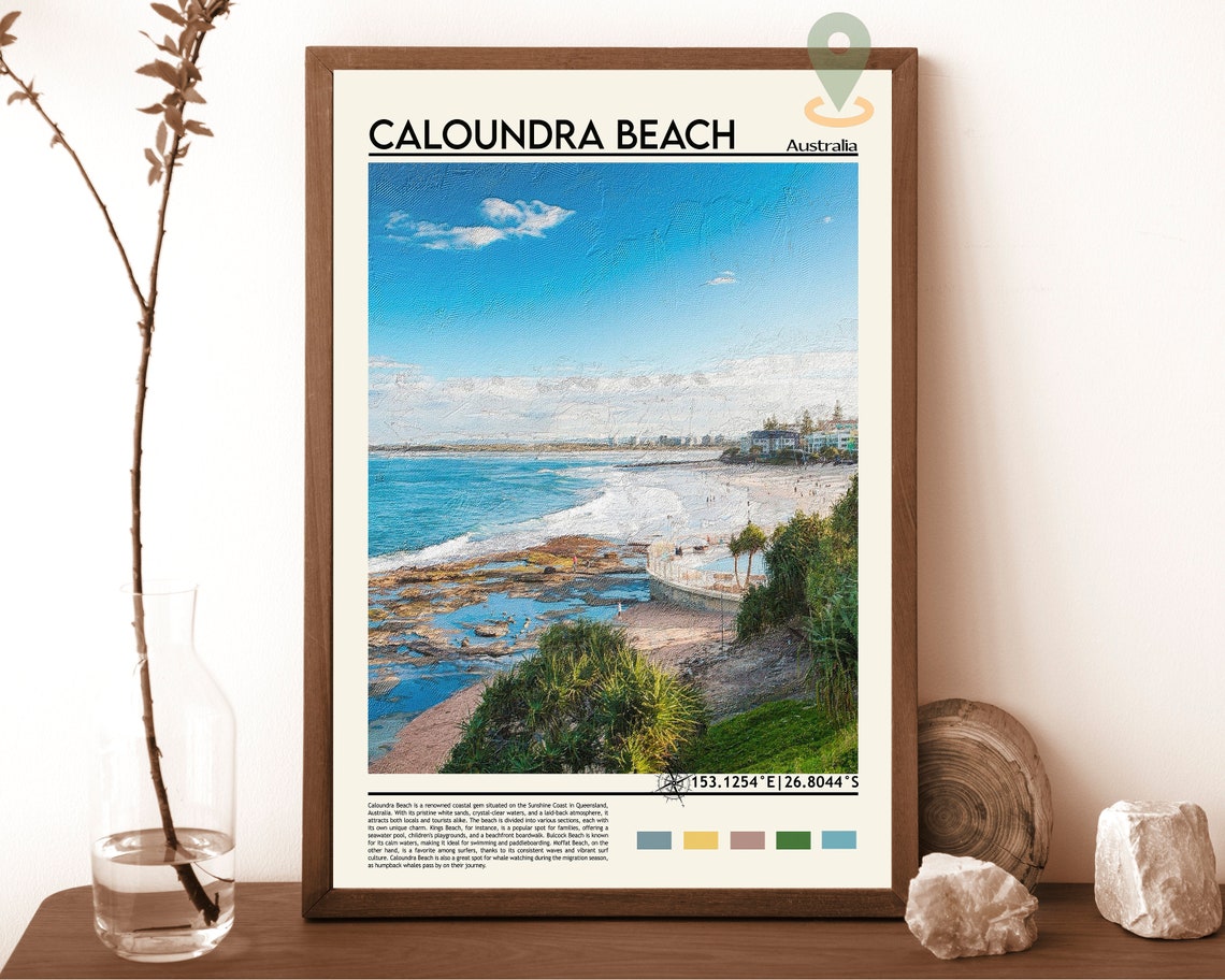 Caloundra Beach Australia Coastal Surf Scenic Ocean Travel Poster