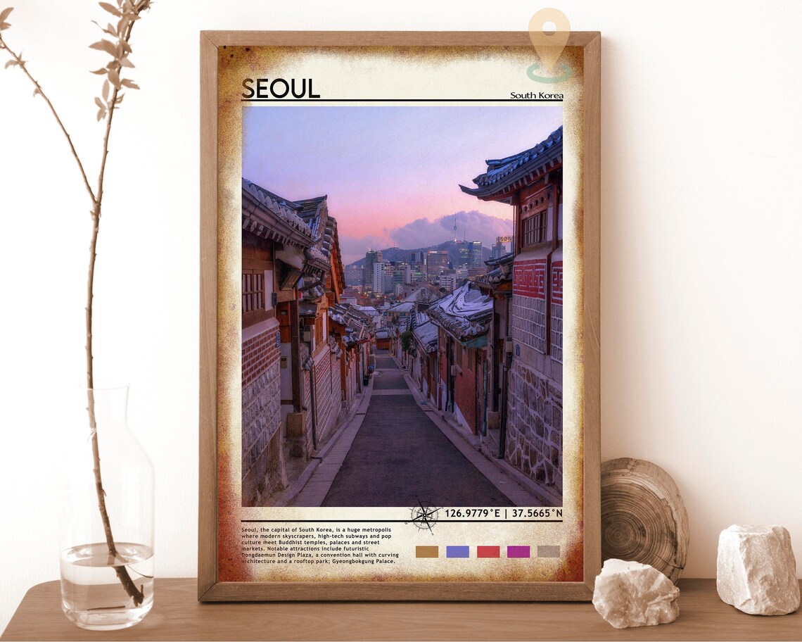 Seoul Bukchon Hanok Village Street Dusk South Korea Travel Poster - Image 6