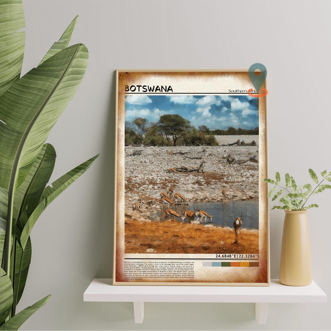 Botswana African Safari Antelope Waterhole Wildlife Art Poster - Image 5