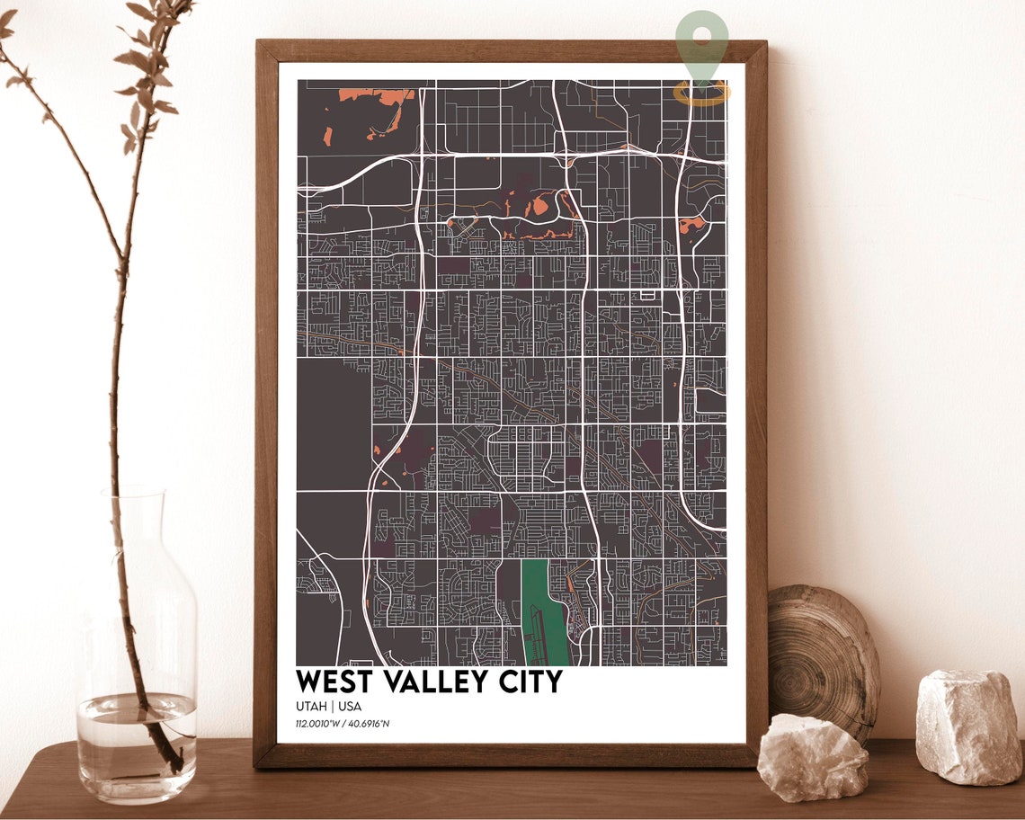West Valley City Utah Map Poster Cream Burgundy Minimalist Art - Image 4