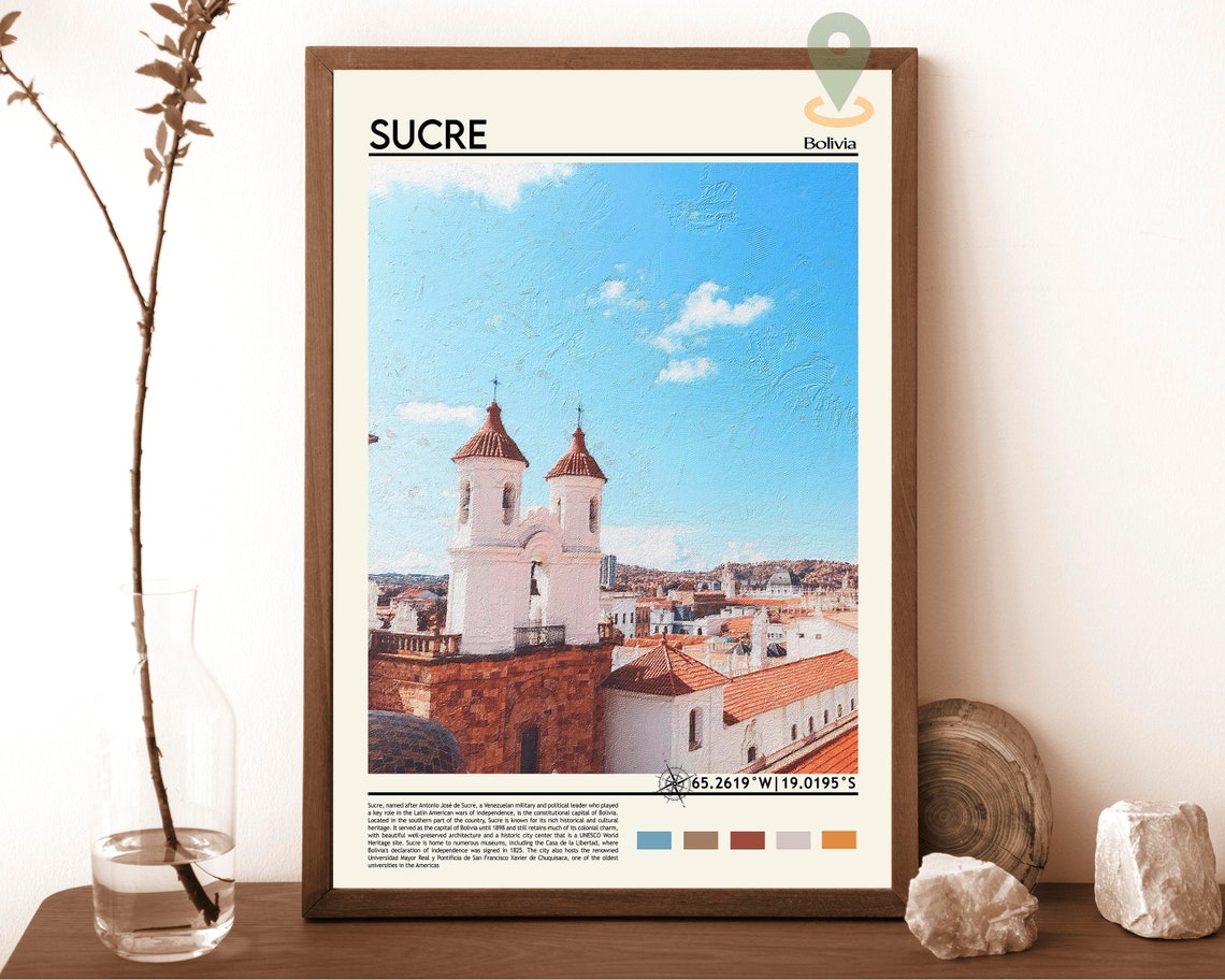 Sucre Bolivia Colonial Churches Old Town Skyline Travel Print