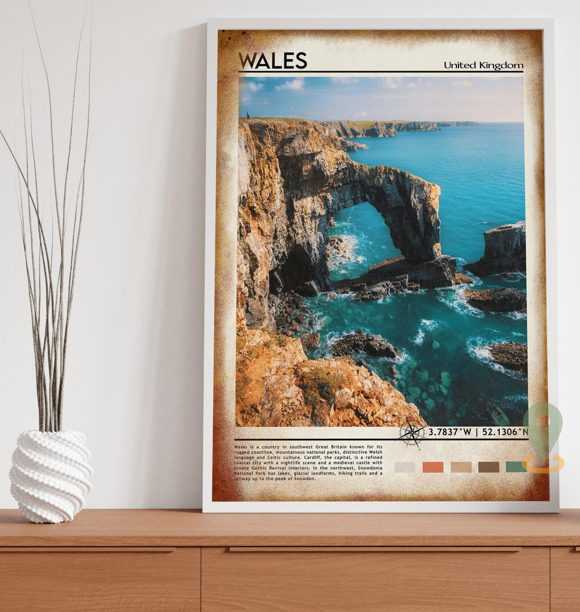 Wales United Kingdom Coastal Sea Arch Rugged Cliffs Travel Poster - Image 4