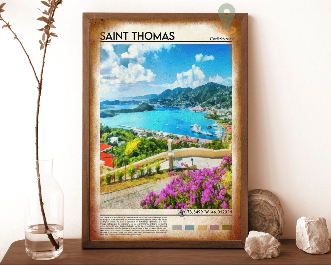 Saint Thomas Caribbean Turquoise Bay Harbor Bougainvillea Poster - Image 6