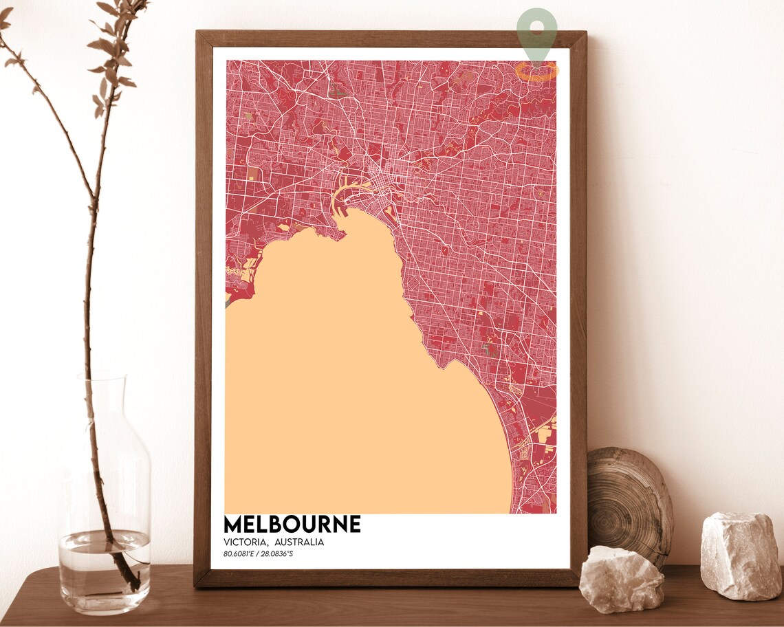 Melbourne Victoria Australia Coastal City Street Map Art Poster - Image 3