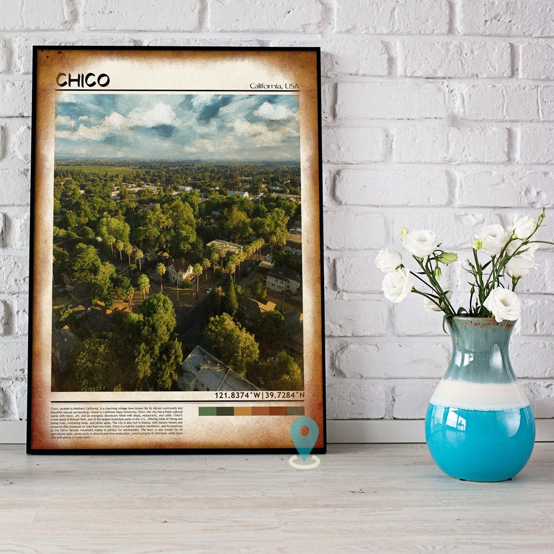 Chico California Tree Lined Aerial Neighborhood Travel Poster - Image 2