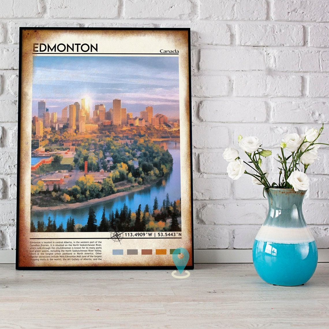 Edmonton Alberta Canada City Skyline Over Green River Valley Poster - Image 3