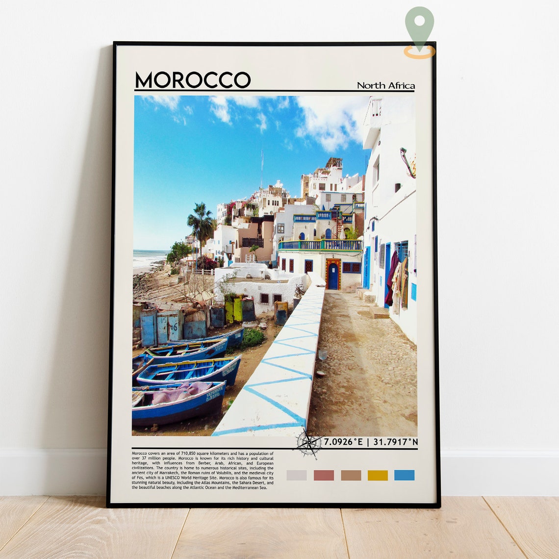 Morocco Blue Fishing Boats Whitewashed Village Coastal Travel Poster - Image 5