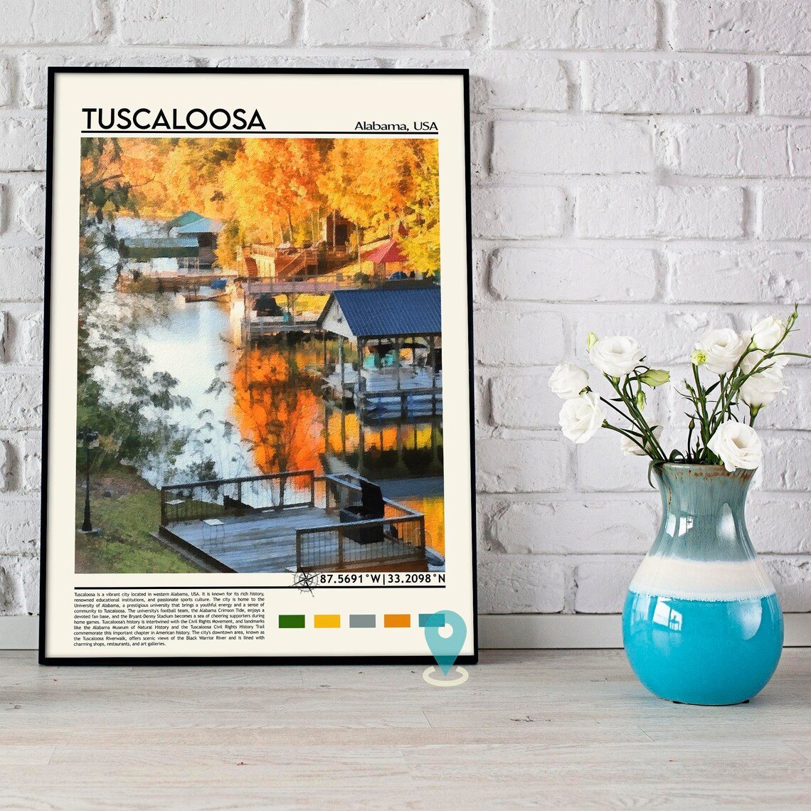 Tuscaloosa Alabama Autumn Lakeside Boathouse Scenic Travel Poster - Image 4