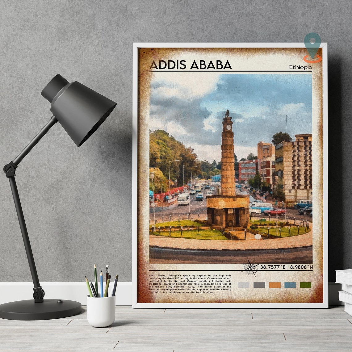 Addis Ababa Ethiopia Historic Monument Tower Street Scene Poster - Image 4