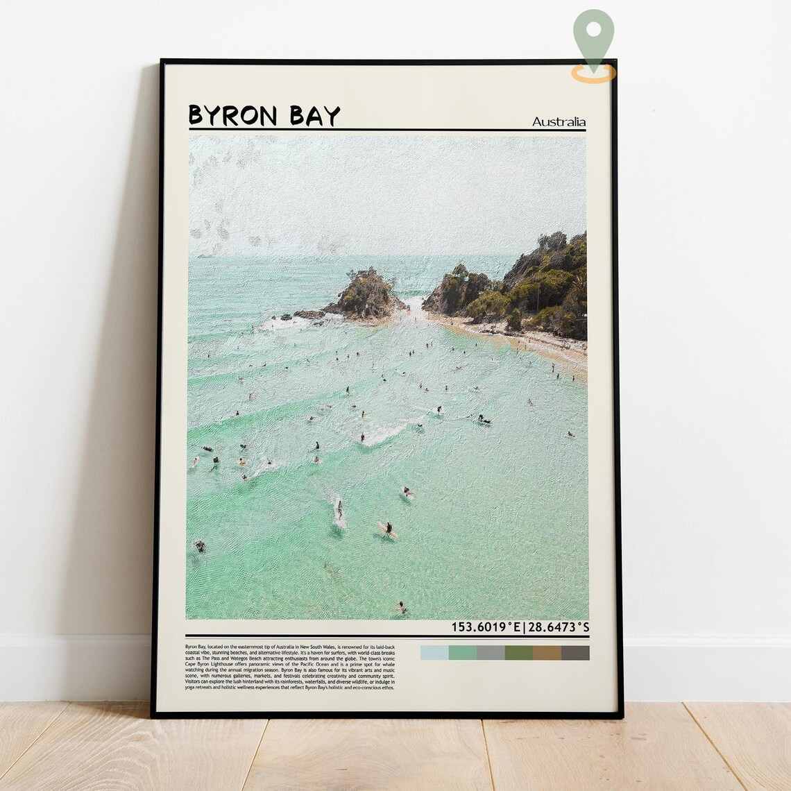 Byron Bay Australia Surf Beach Turquoise Waves Aerial Photo Poster - Image 4