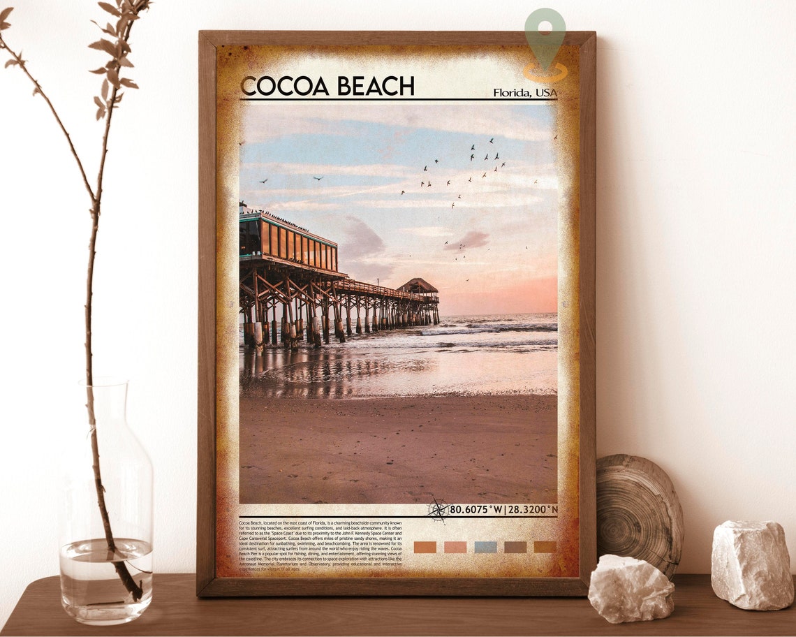 Cocoa Beach Florida Pink Sand Sunset Pier Ocean Travel Poster - Image 6