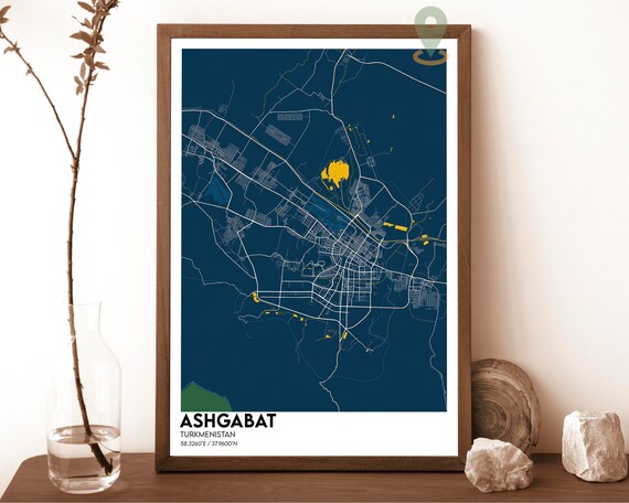 Ashgabat Turkmenistan Modern Dark Navy City Street Map Poster