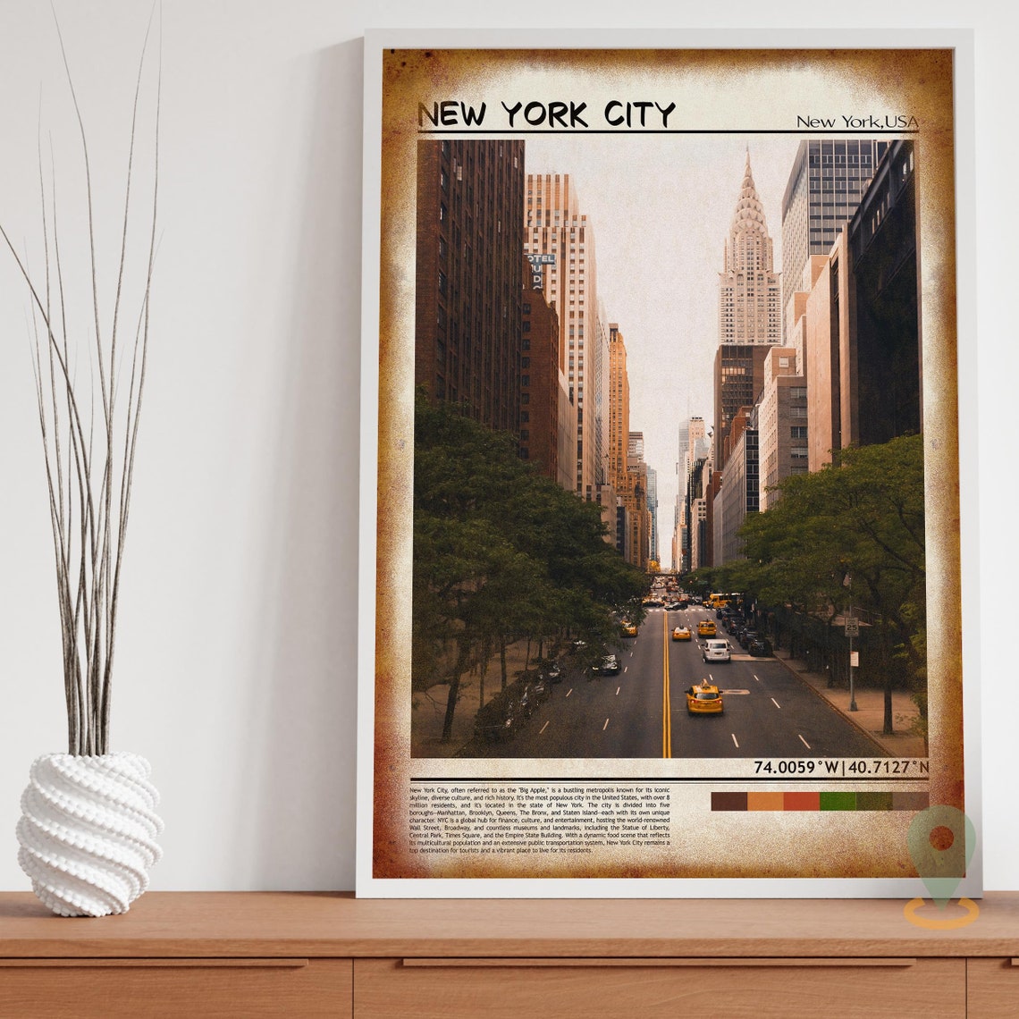New York City Manhattan Chrysler Building Yellow Cabs Travel Poster - Image 3