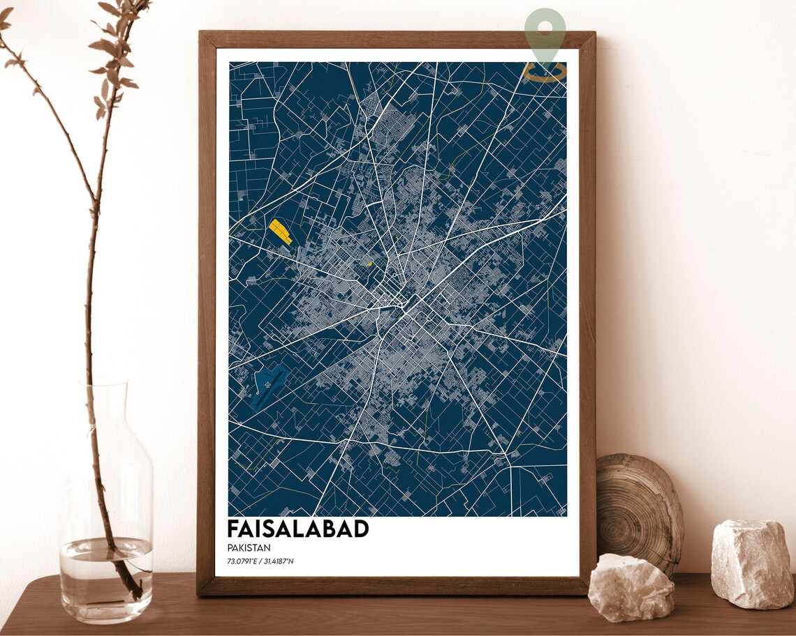 Faisalabad Pakistan Teal Green Street Map Modern Art Decor Poster - Image 2