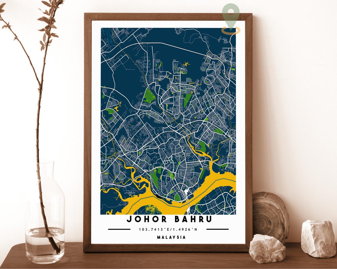 Johor Bahru Malaysia City Street Map Teal Orange Poster Decor - Image 6