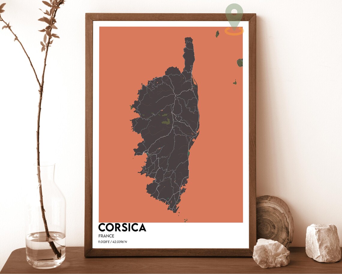 Corsica France Vintage Sepia Map Art Island Blue Modern Travel Poster - Image 2