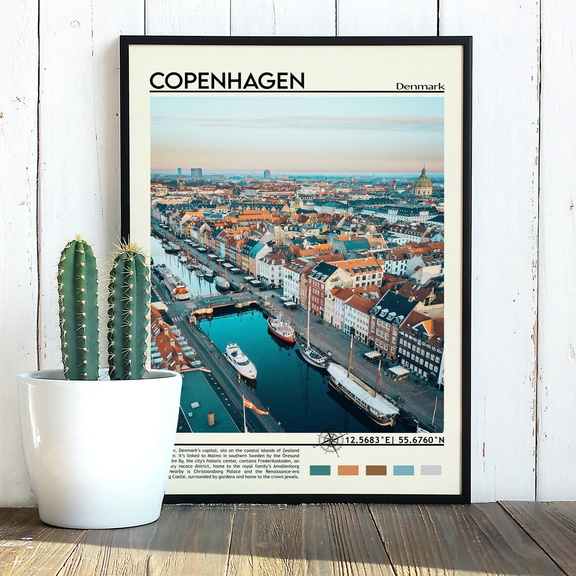 Copenhagen Denmark Nyhavn Harbor Aerial City View Europe Travel Poster - Image 2