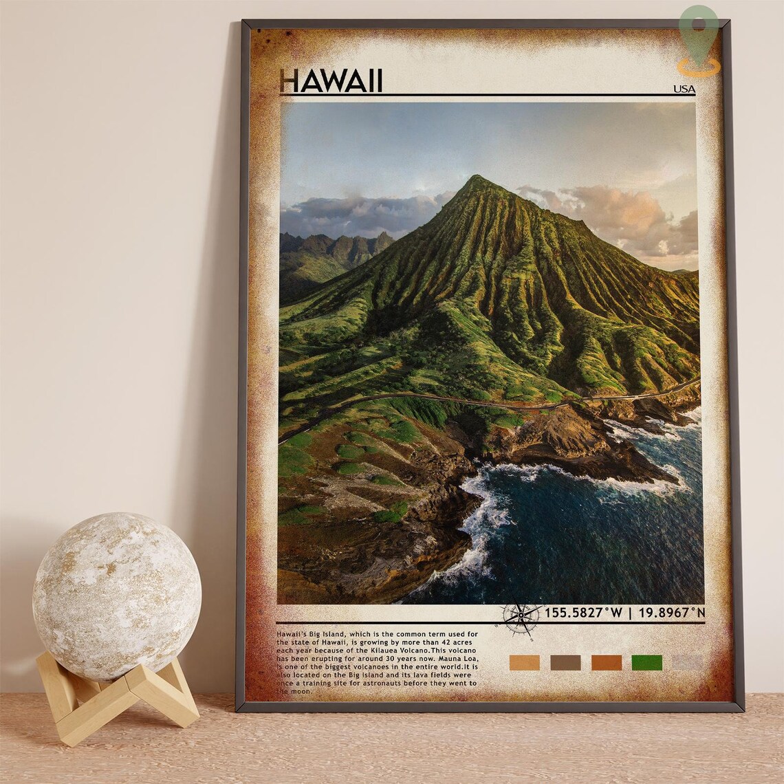 Hawaii USA Green Volcanic Crater Ocean Coast Aerial View Poster - Image 2