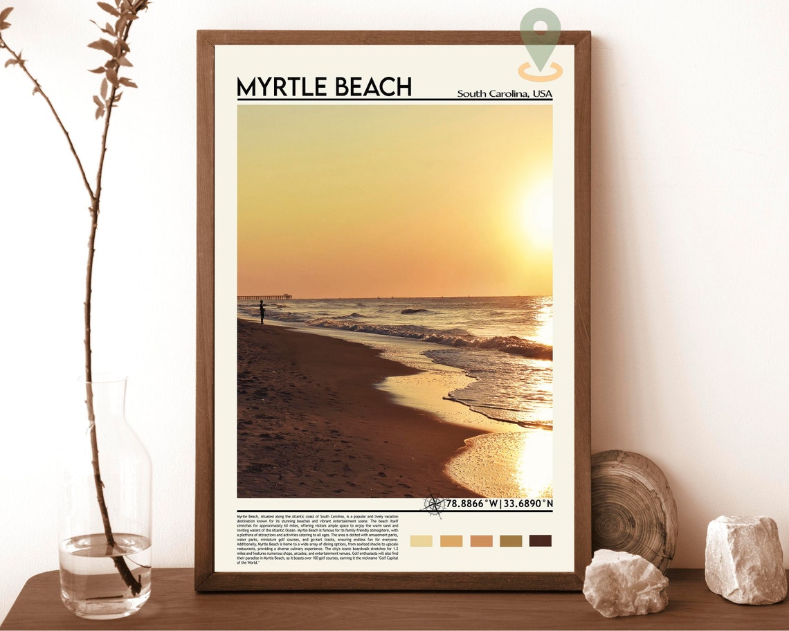 Myrtle Beach South Carolina Sunset Surf Ocean Waves Travel Print