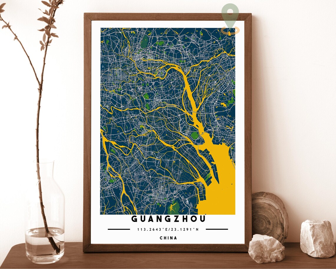 Guangzhou China Navy Street Map Pearl River Delta City Art Poster - Image 2