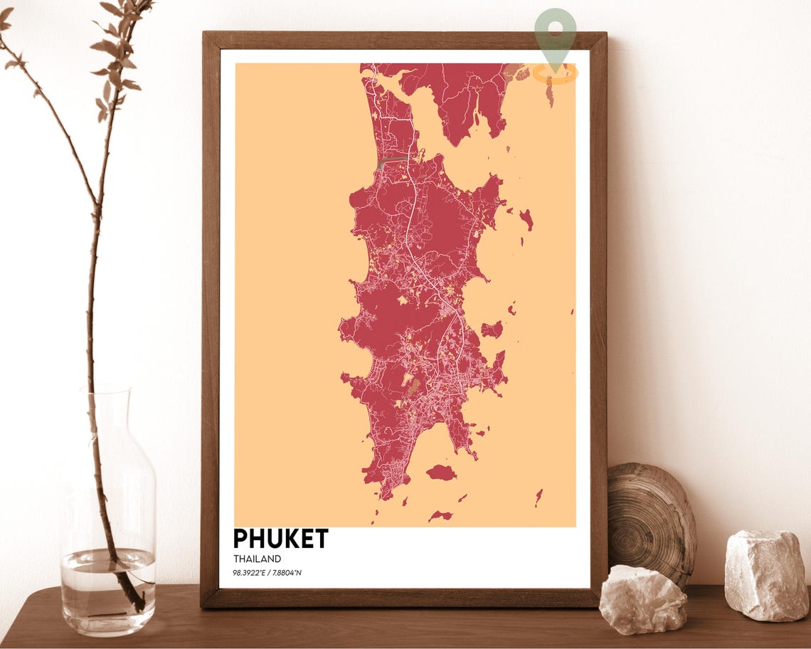 Phuket Thailand Bold Tropical Orange Minimalist Island Map Poster - Image 5