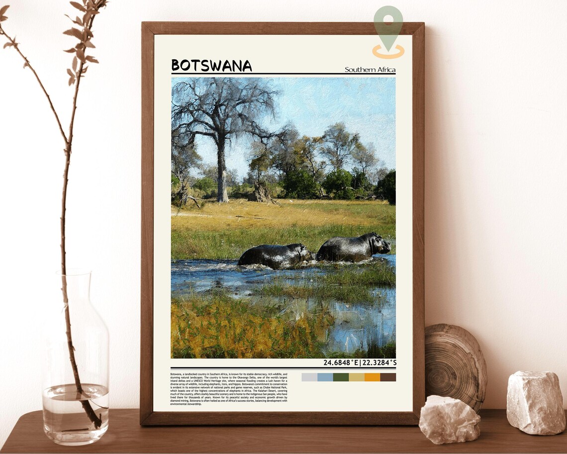 Botswana Southern Africa Hippos Wetland Safari Wildlife Poster