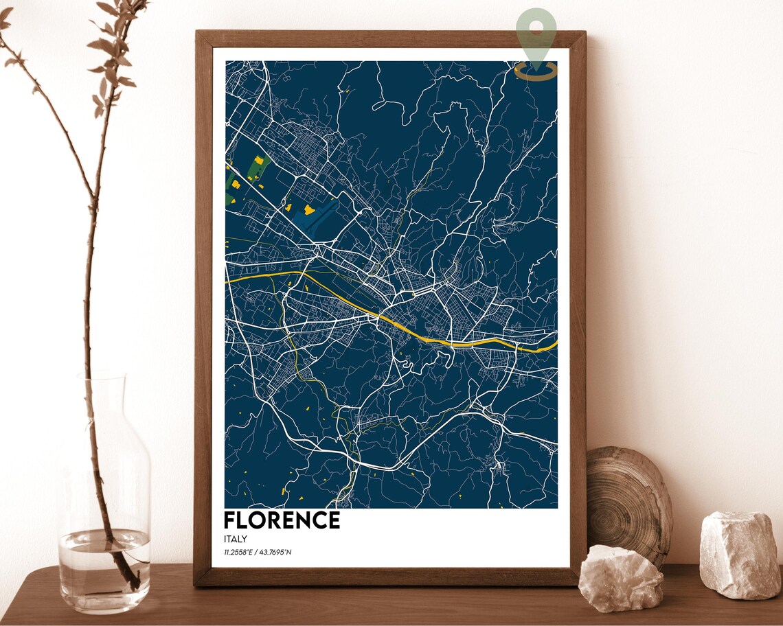 Florence Italy Elegant Cream Burgundy Vintage City Map Street Poster - Image 2