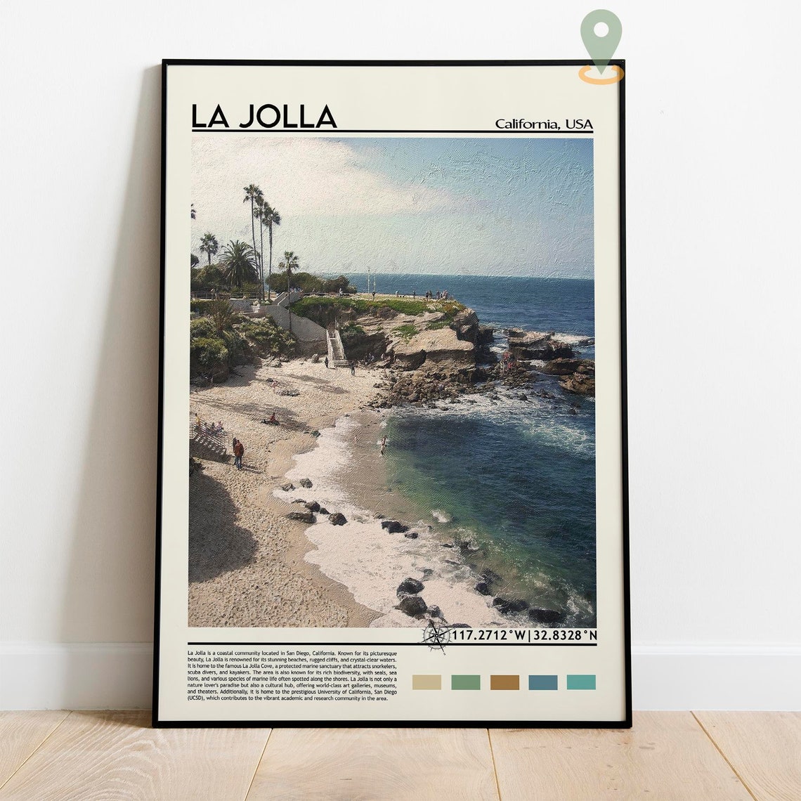 La Jolla California Sandy Cove Beach Cliffs Palms Travel Poster - Image 2