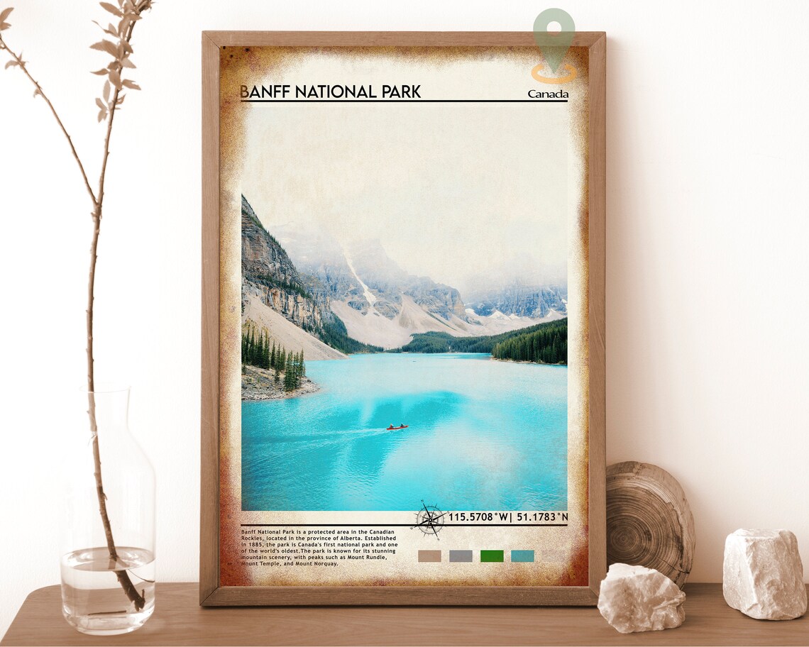 Banff National Park Canada Turquoise Lake Canoe Travel Poster - Image 6