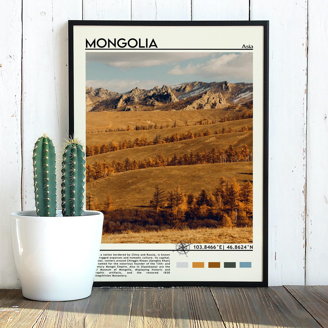 Mongolia Asia Autumn Steppe Golden Rolling Hills Nature Travel Poster - Image 3