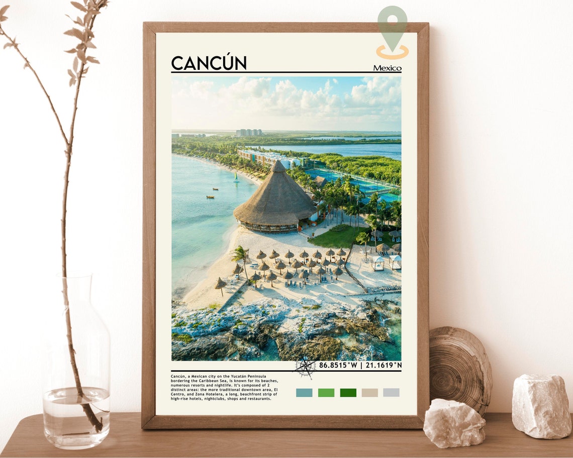 Cancun Mexico Aerial Beach Resort Photo Caribbean Travel Wall Art