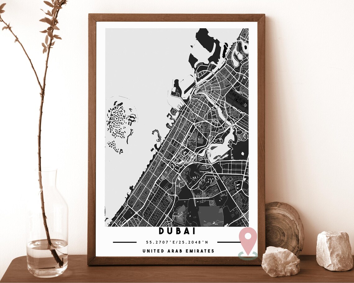 Dubai United Arab Emirates Navy Gold City Map Coordinates Travel Poster - Image 6