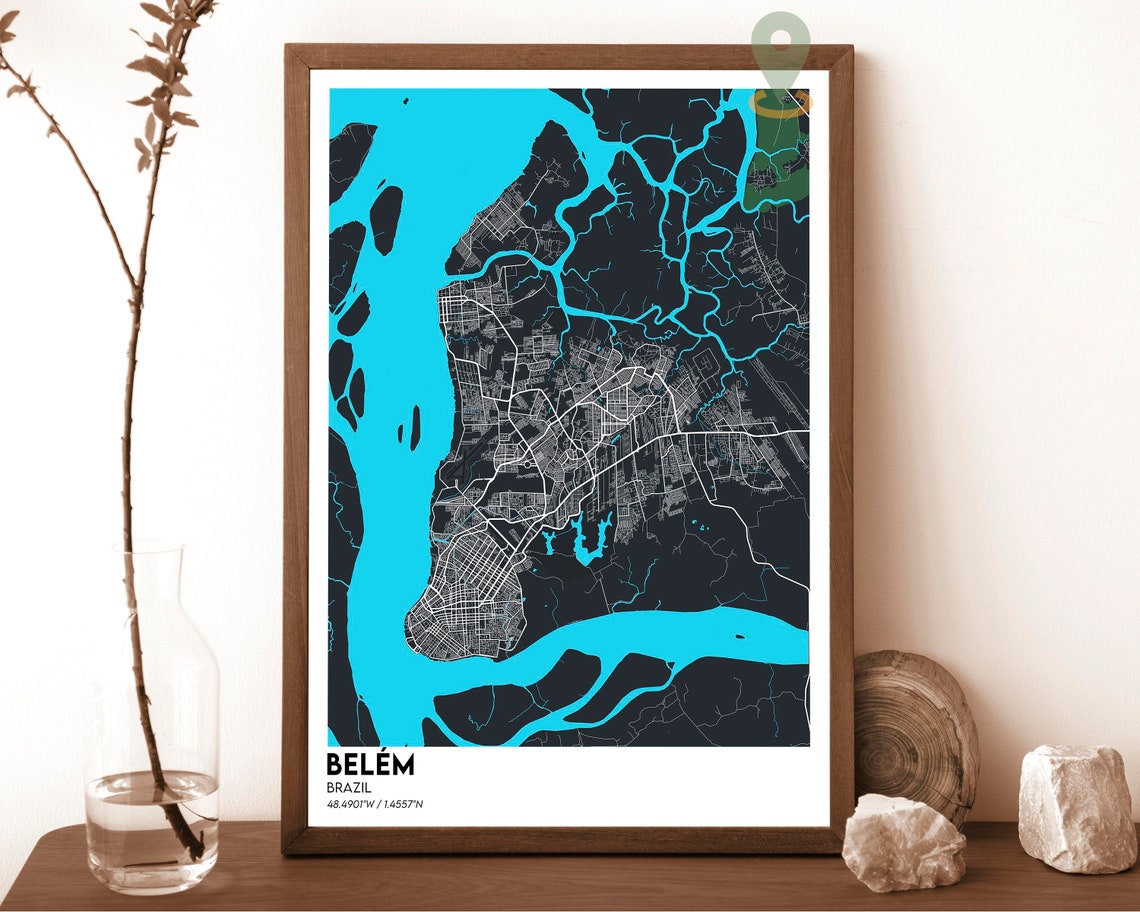 Belem Brazil Navy Gold Bold Amazon Riverfront City Map Poster - Image 2