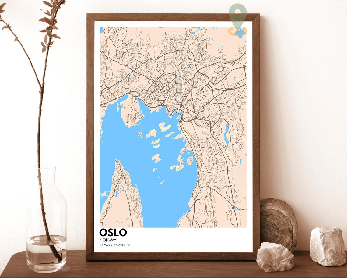 Oslo Norway Navy Gold Fjord City Street Map Modern Art Poster - Image 4