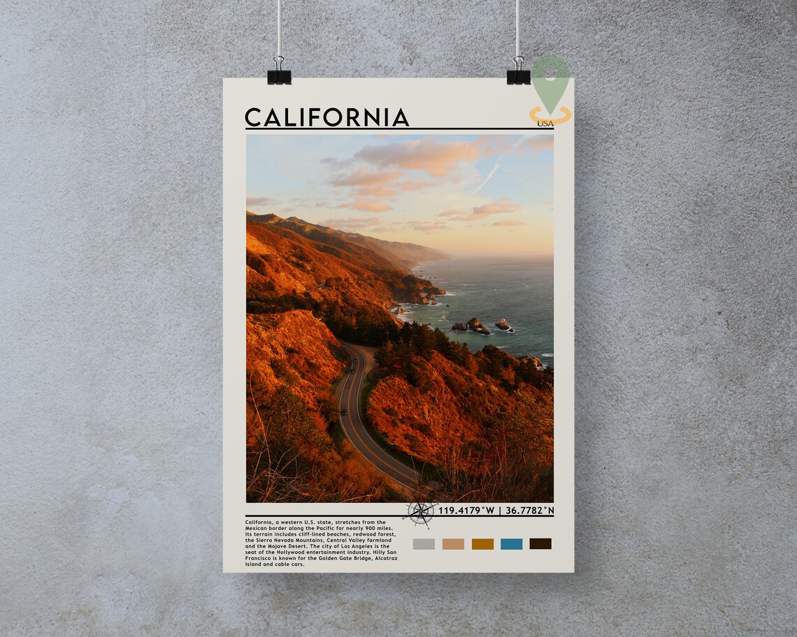 California Coastal Highway Sunset Golden Hour Scenic Travel Poster - Image 4