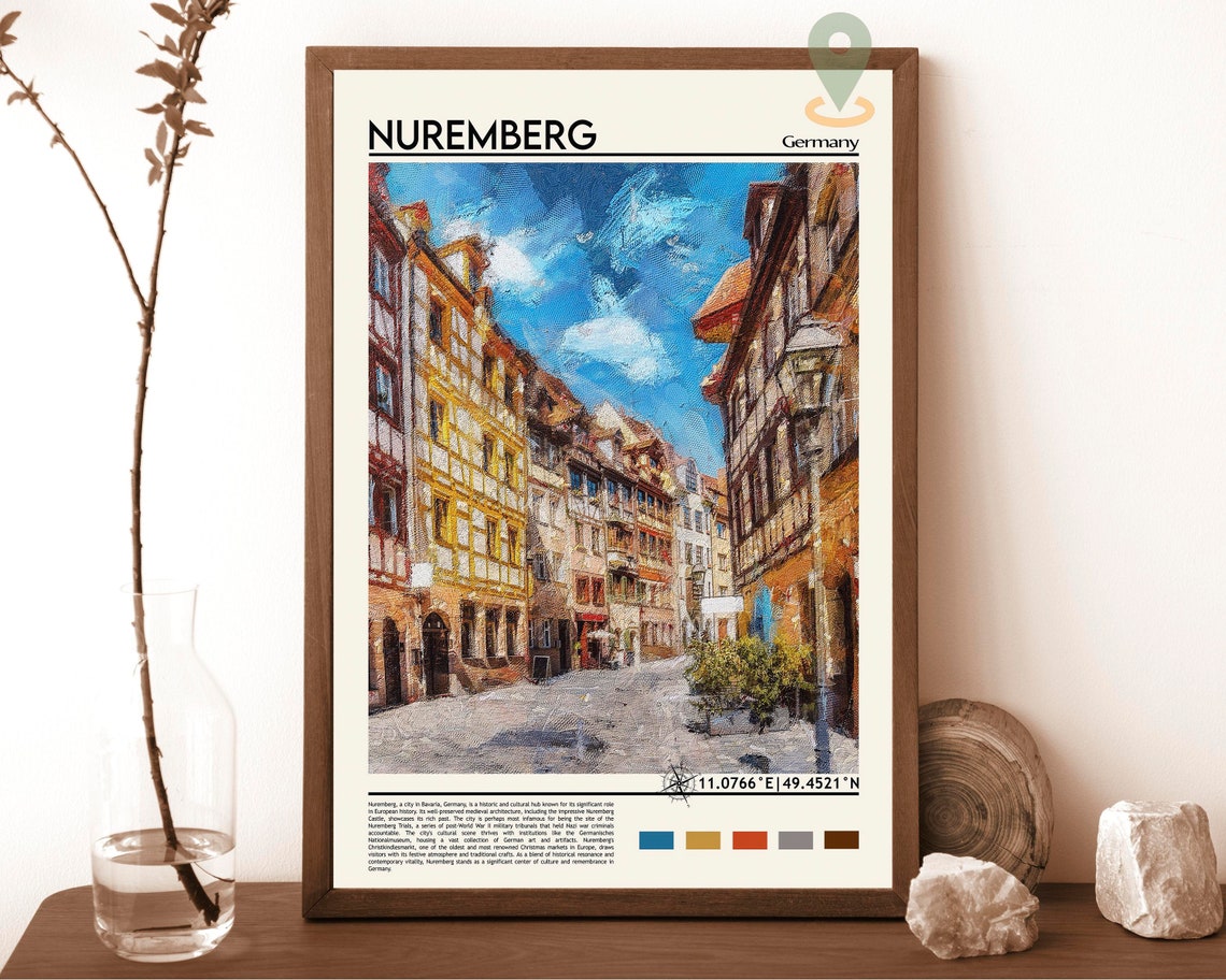 Nuremberg Germany Old Town Half Timbered Street Painting Poster