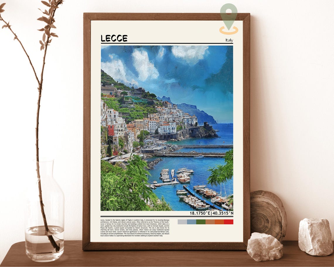 Lecce Italy Picturesque Coastal Harbor Town Marina Travel Poster