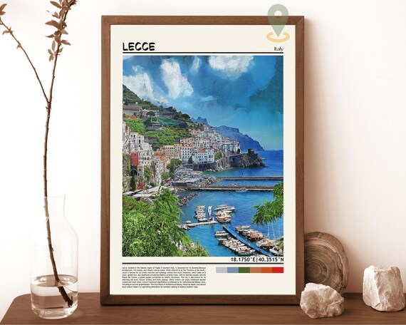 Lecce Italy Picturesque Coastal Harbor Town Marina Travel Poster