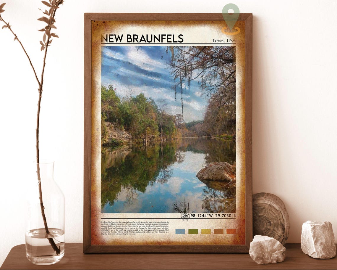 New Braunfels Texas River Reflection German Heritage Travel Poster - Image 6