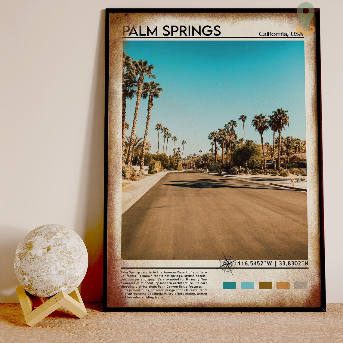 Palm Springs California Palm Tree Lined Street Desert Poster - Image 5