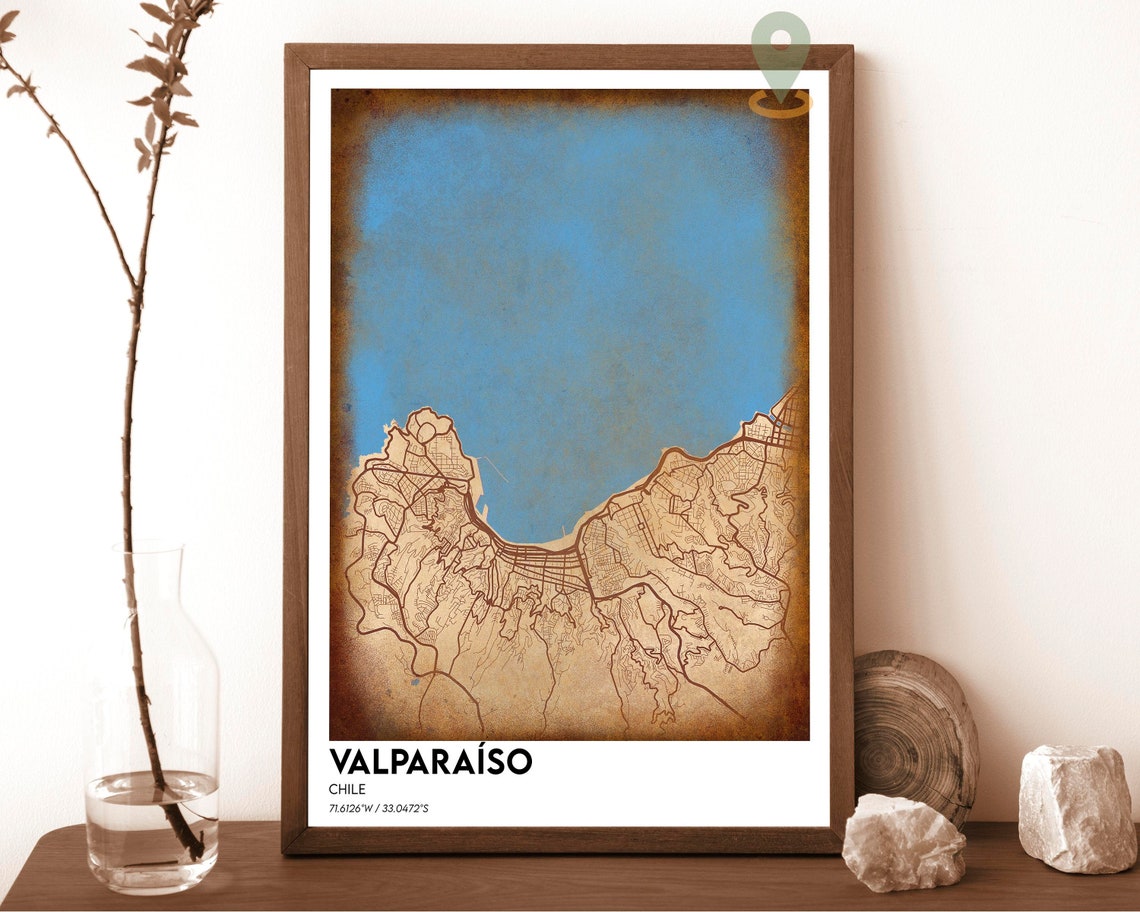 Valparaiso Chile Navy Blue Modern City Street Map Design Poster - Image 2