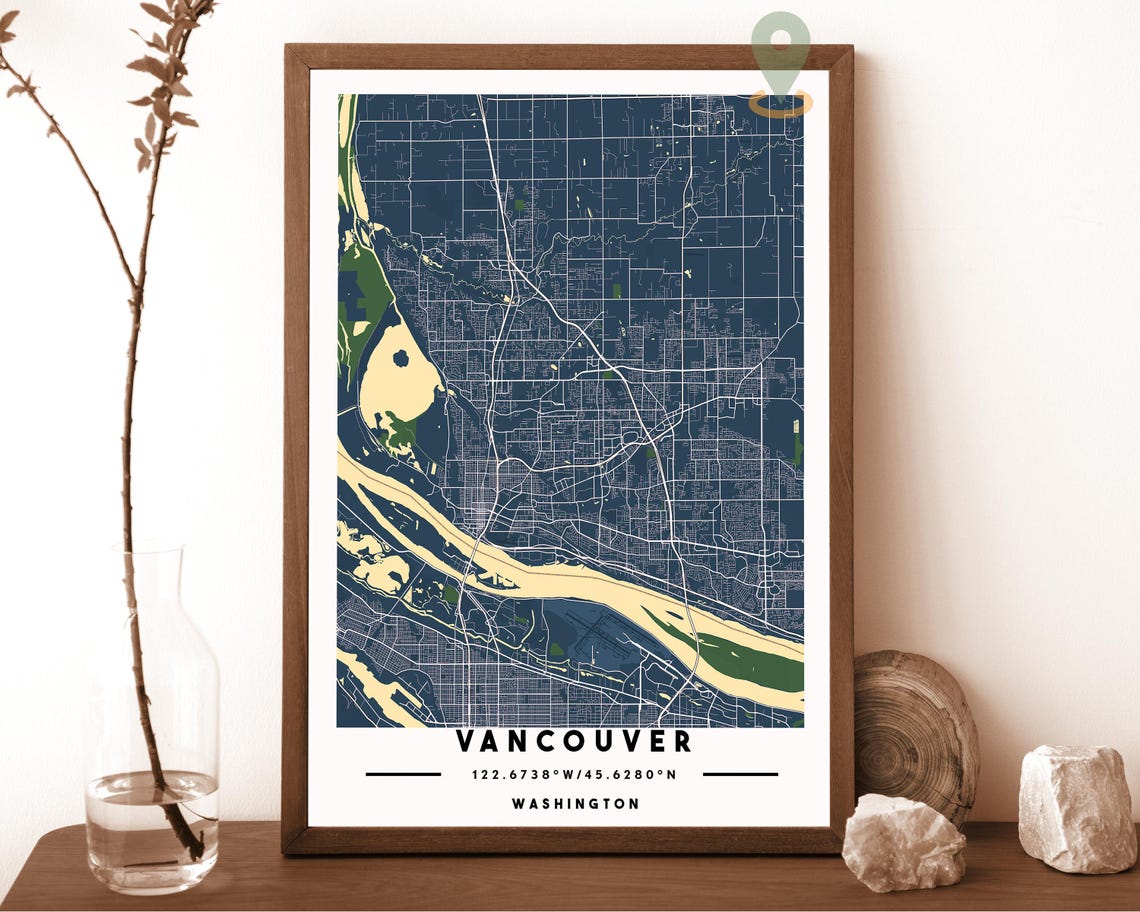 Vancouver Washington Navy Gold Street Map Bold Minimalist Wall Art - Image 6